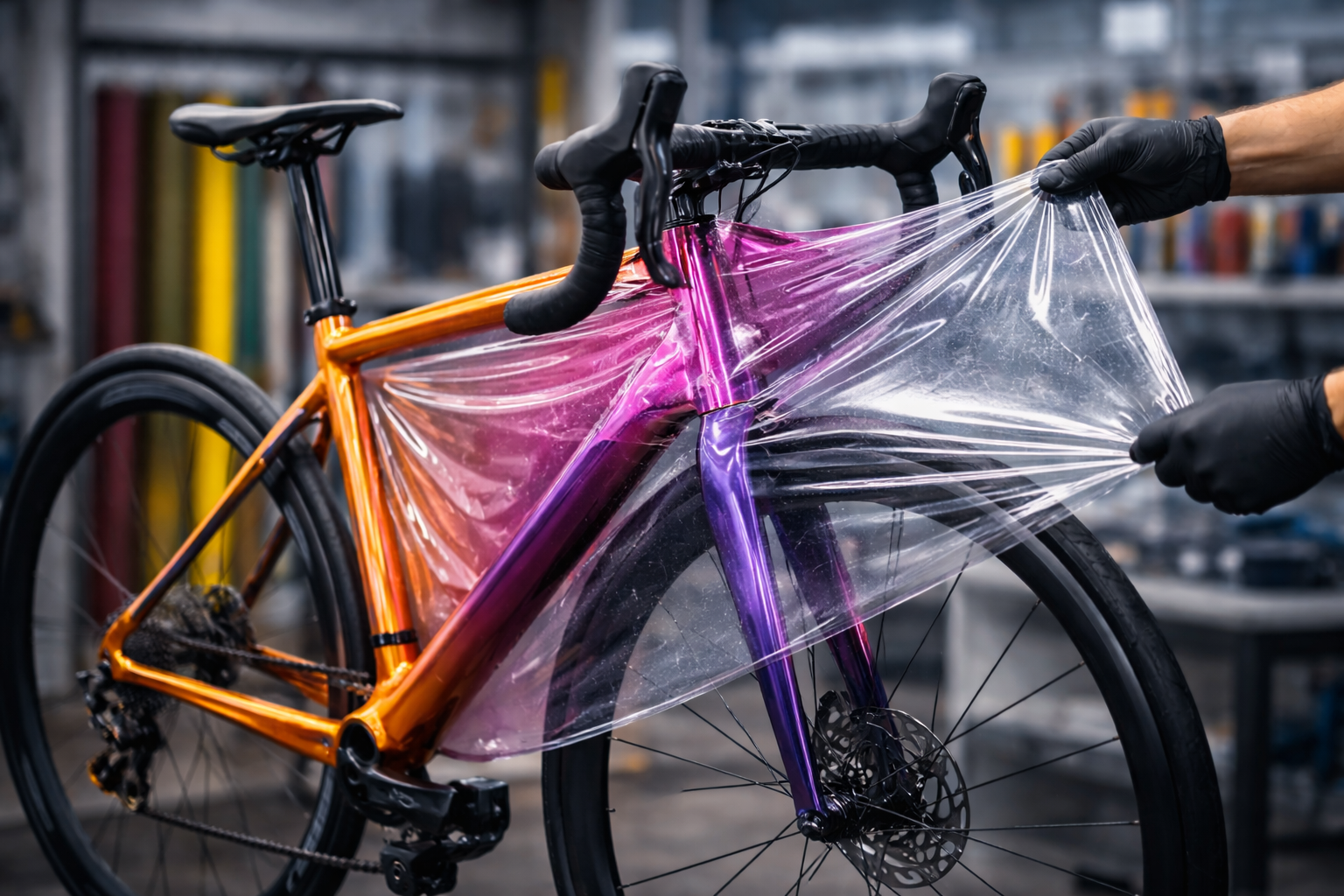 Mechanik naklada folie ochronna PPF na rower